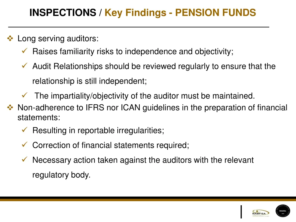 inspections key findings pension funds