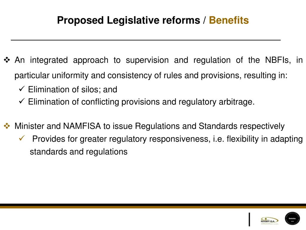 proposed legislative reforms benefits