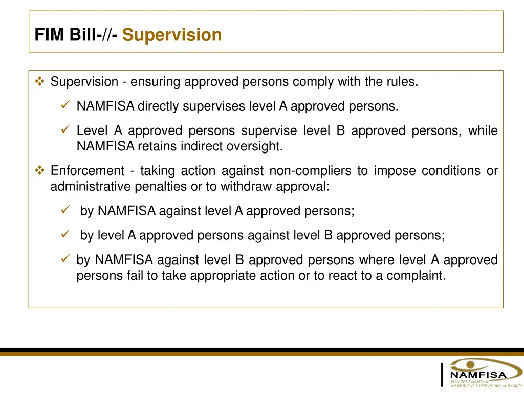 fim bill supervision