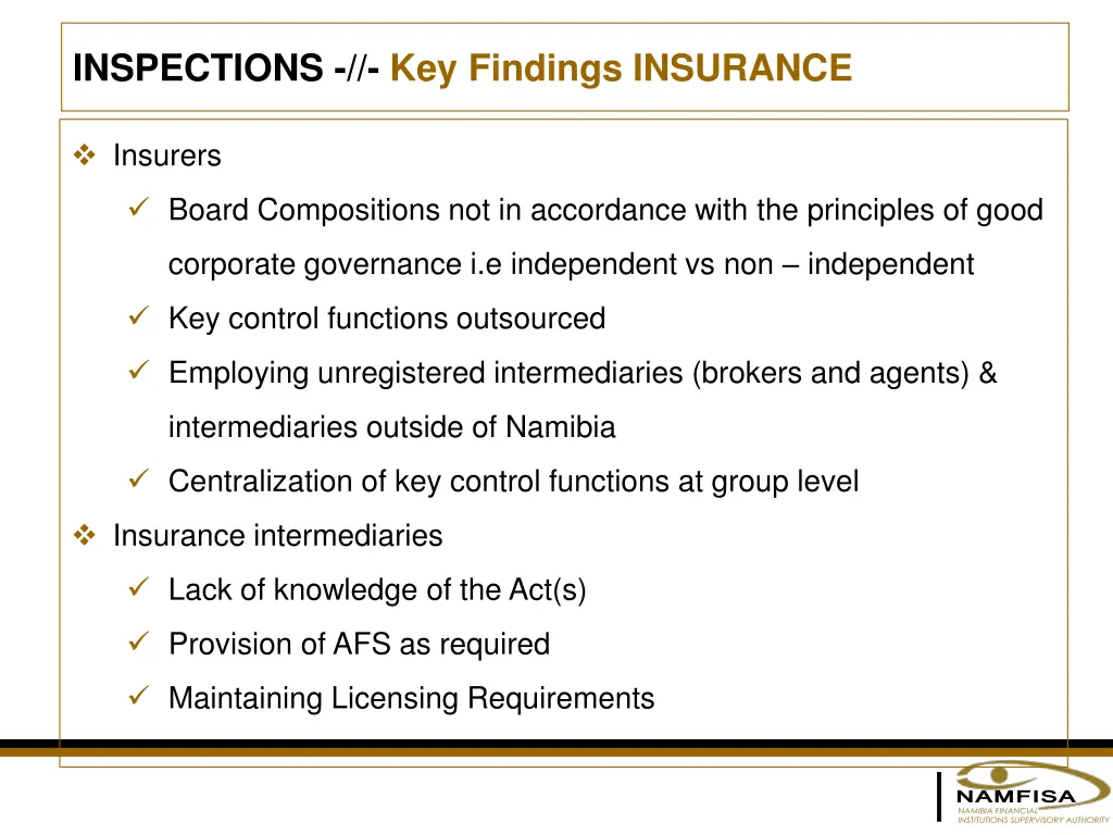 inspections key findings insurance