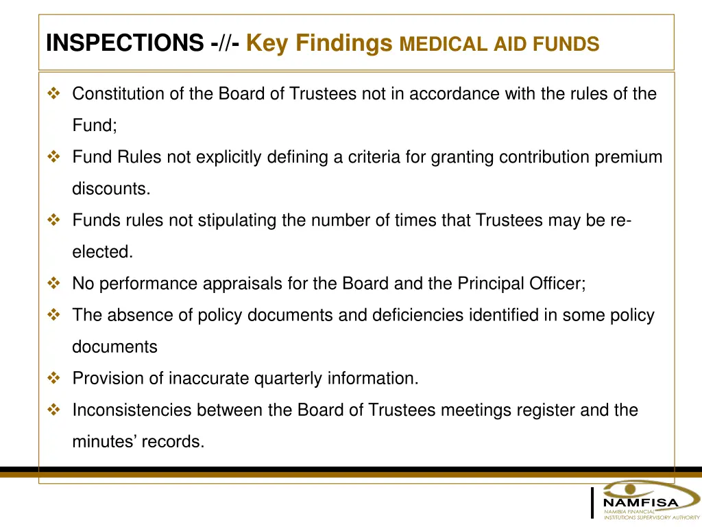 inspections key findings medical aid funds