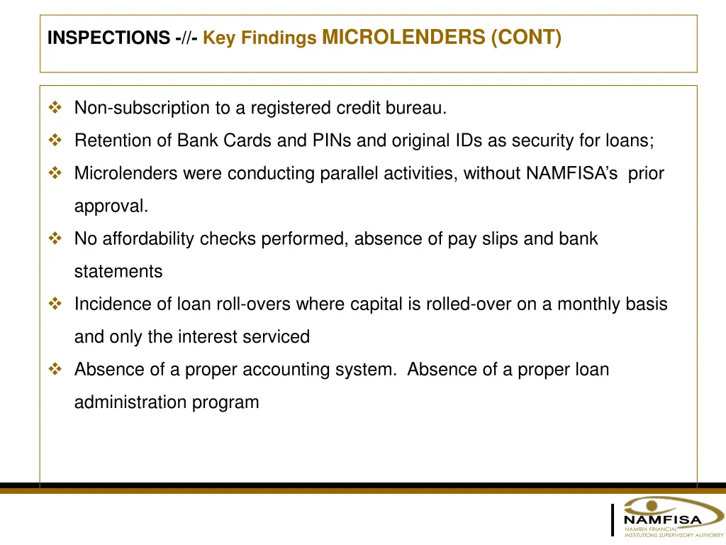 inspections key findings microlenders cont