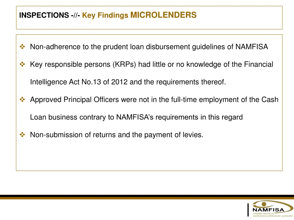 inspections key findings microlenders