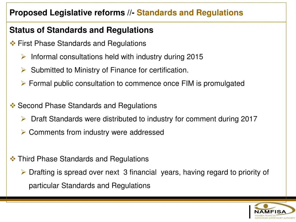 proposed legislative reforms standards