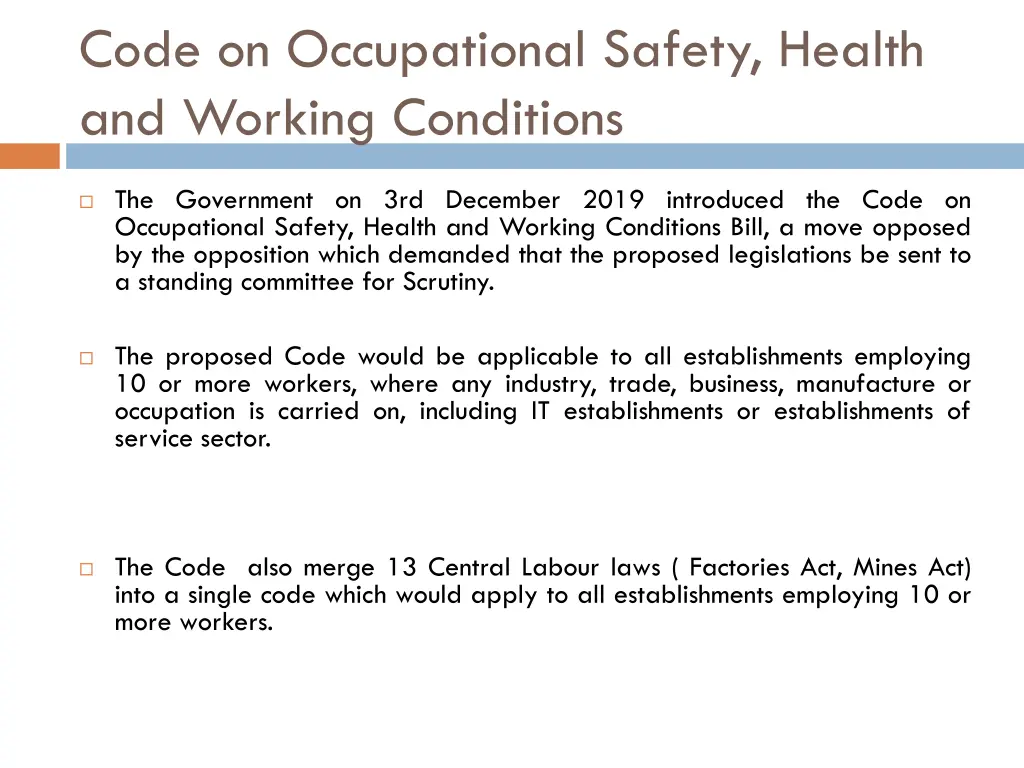 code on occupational safety health and working