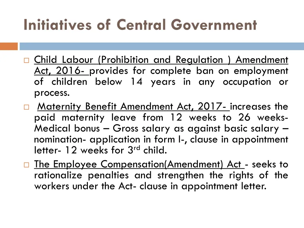 initiatives of central government 1