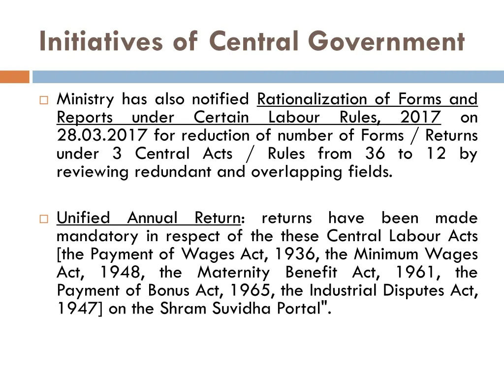 initiatives of central government 6