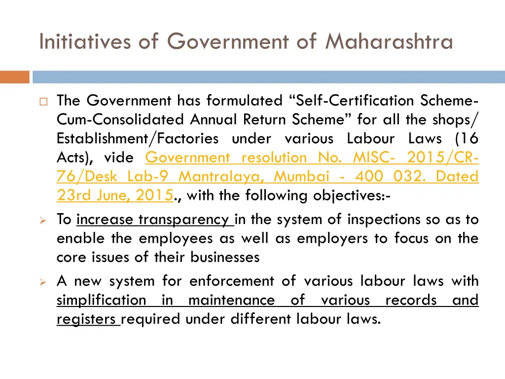 initiatives of government of maharashtra