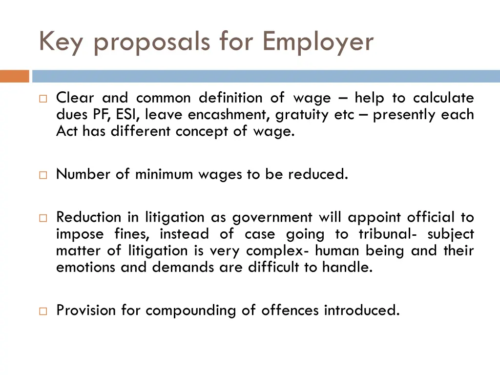 key proposals for employer