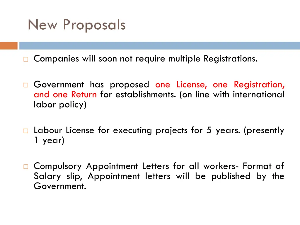 new proposals