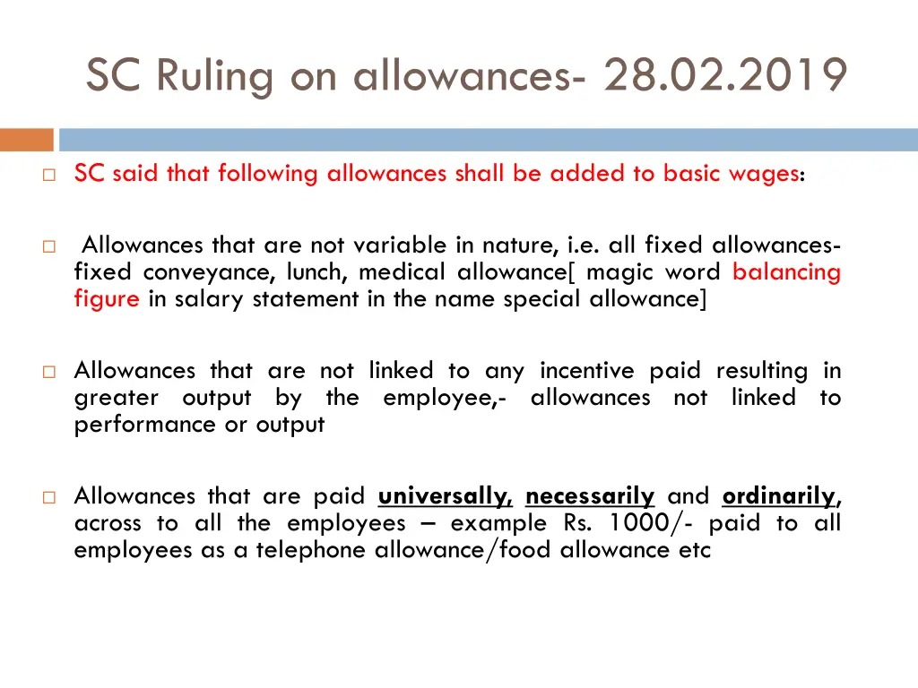 sc ruling on allowances 28 02 2019