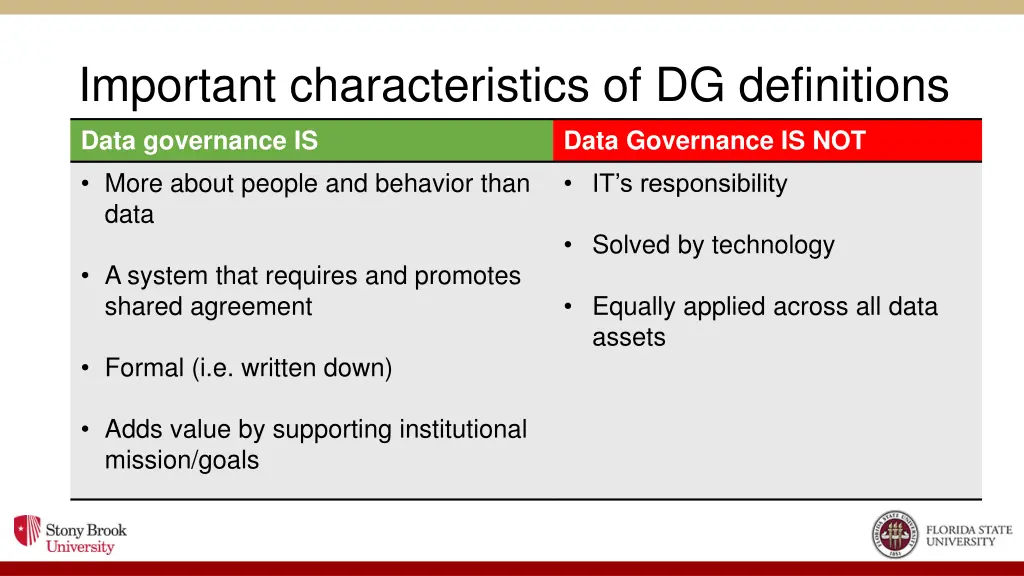 important characteristics of dg definitions