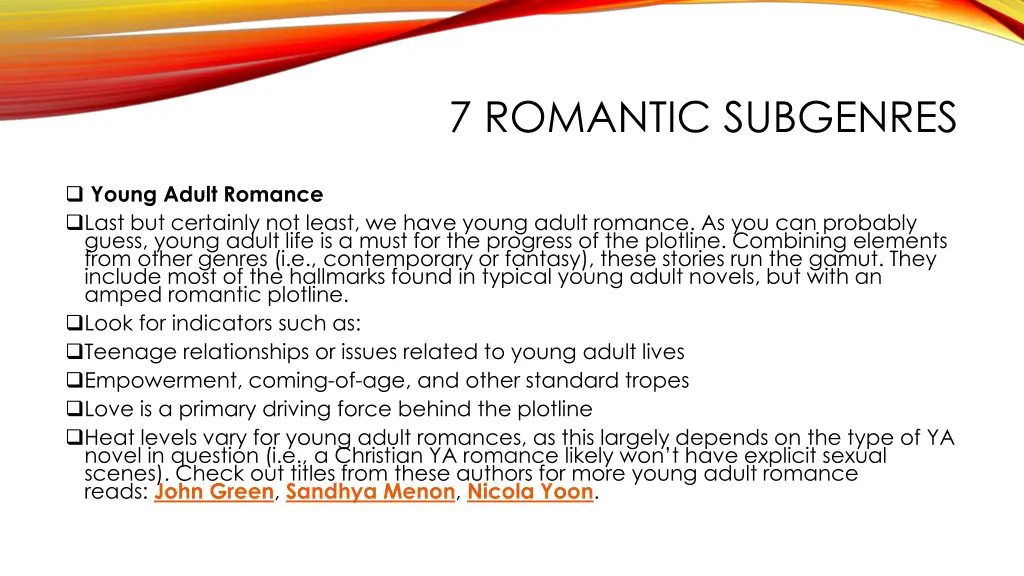 7 romantic subgenres 7