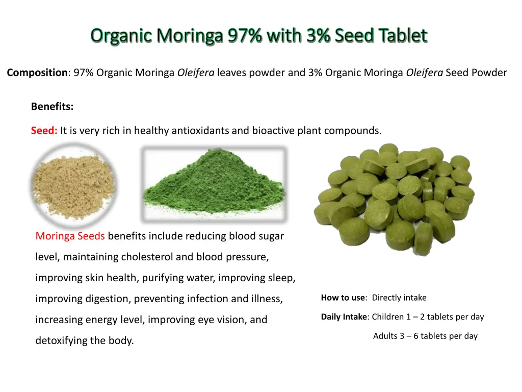 organic moringa 97 with 3 seed tablet organic