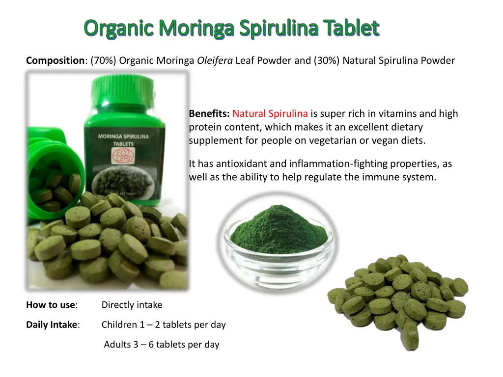 organic moringa spirulina tablet organic moringa