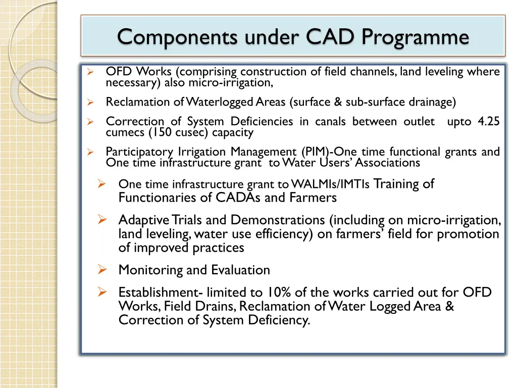 components under cad programme