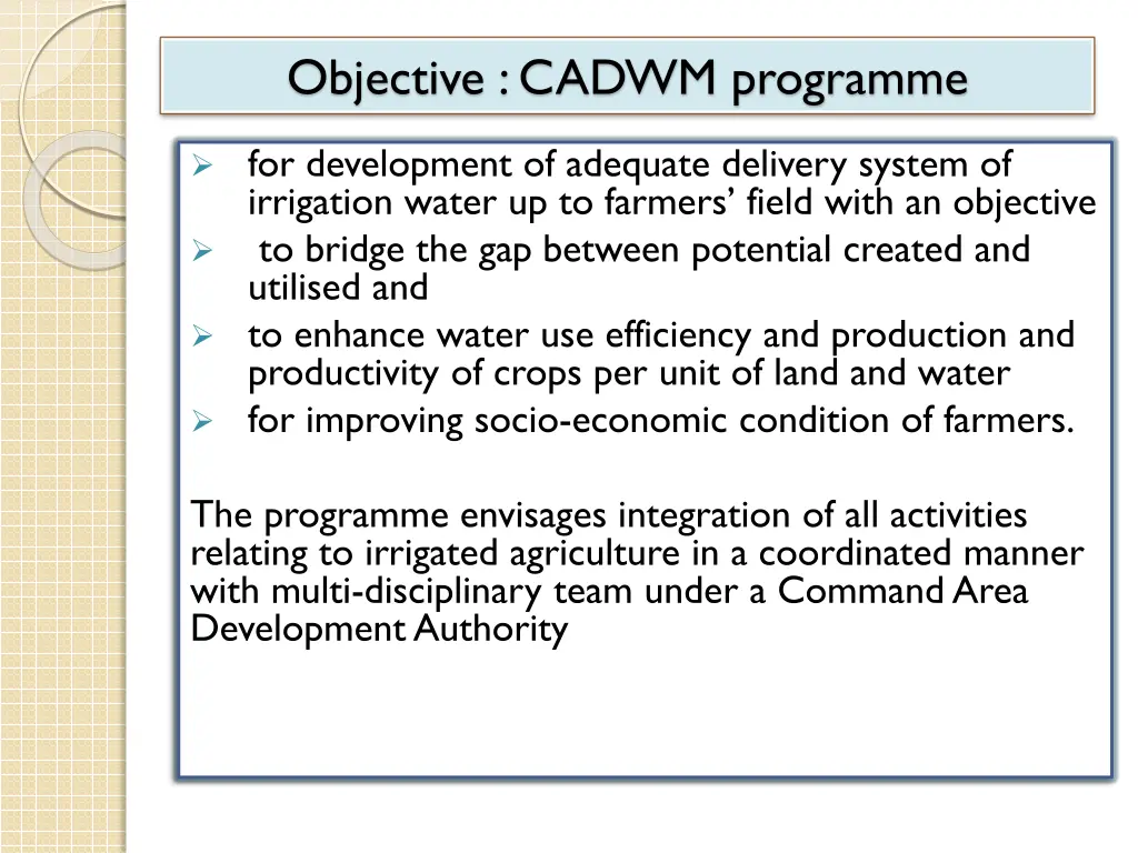 objective cadwm programme