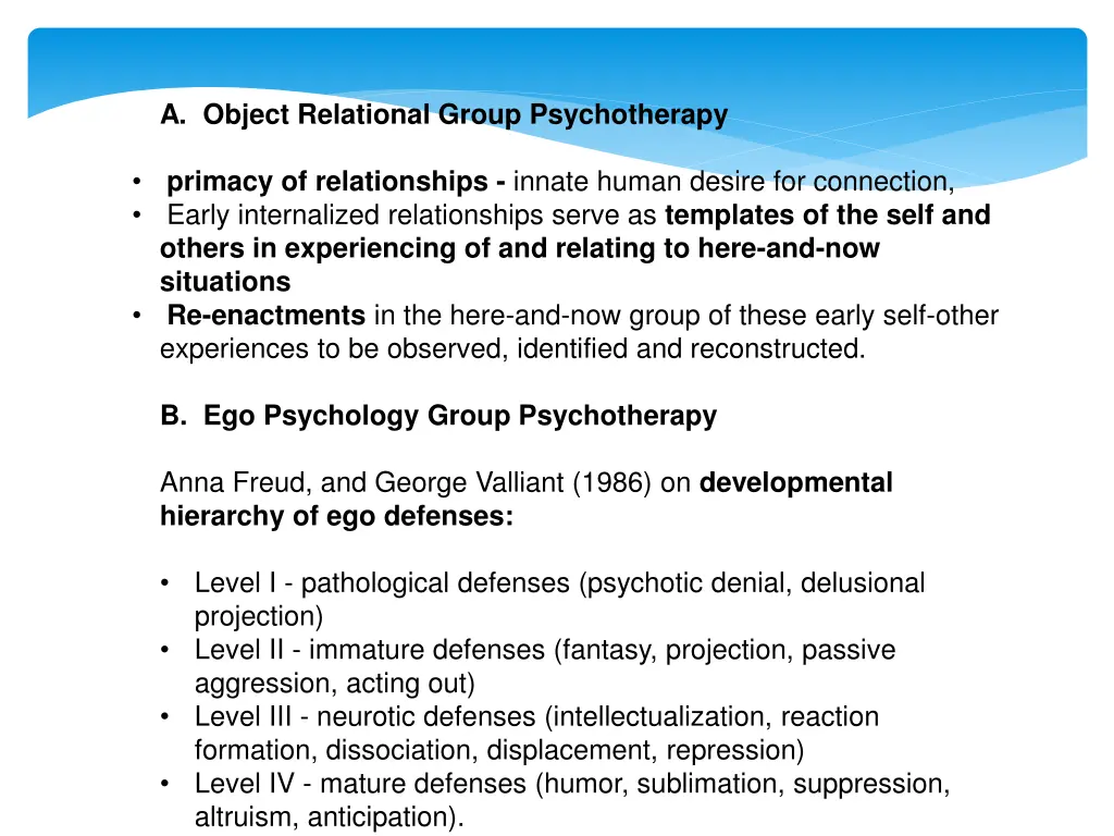 a object relational group psychotherapy