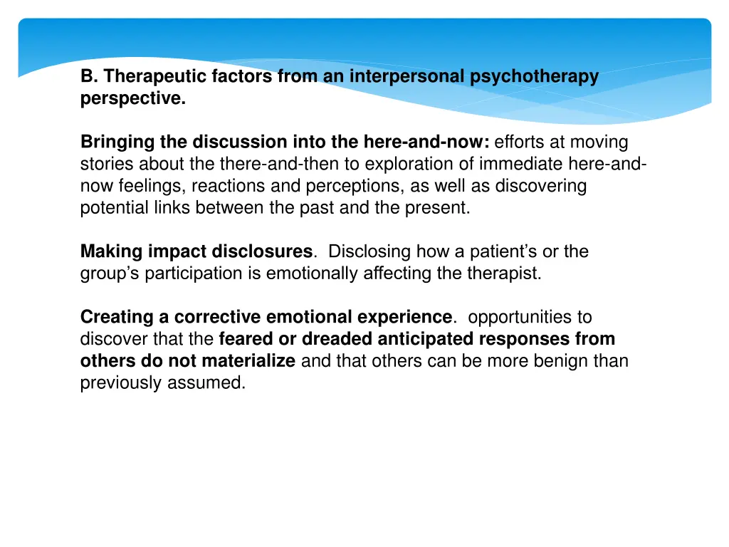 b therapeutic factors from an interpersonal