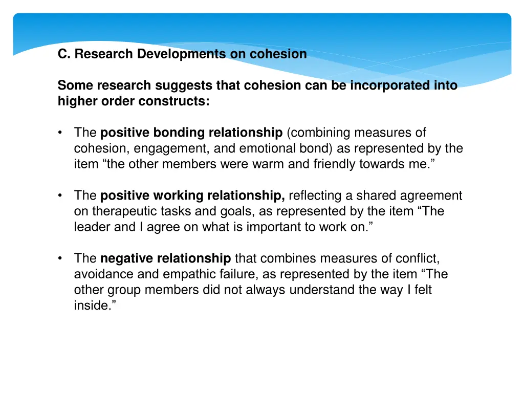 c research developments on cohesion