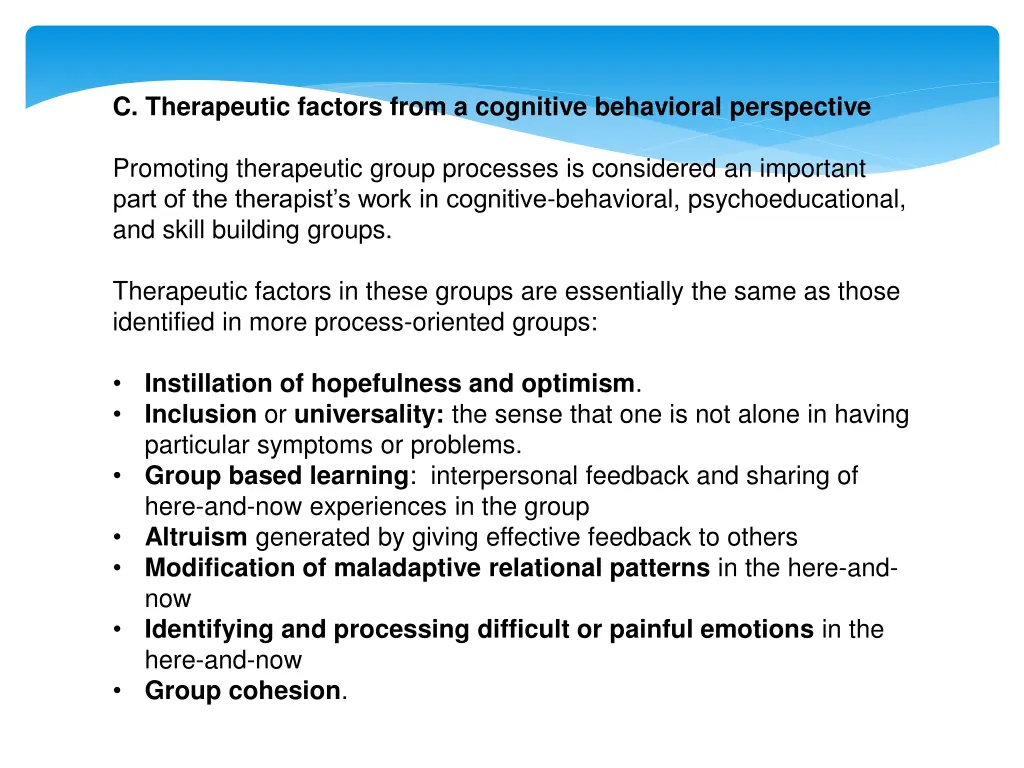 c therapeutic factors from a cognitive behavioral