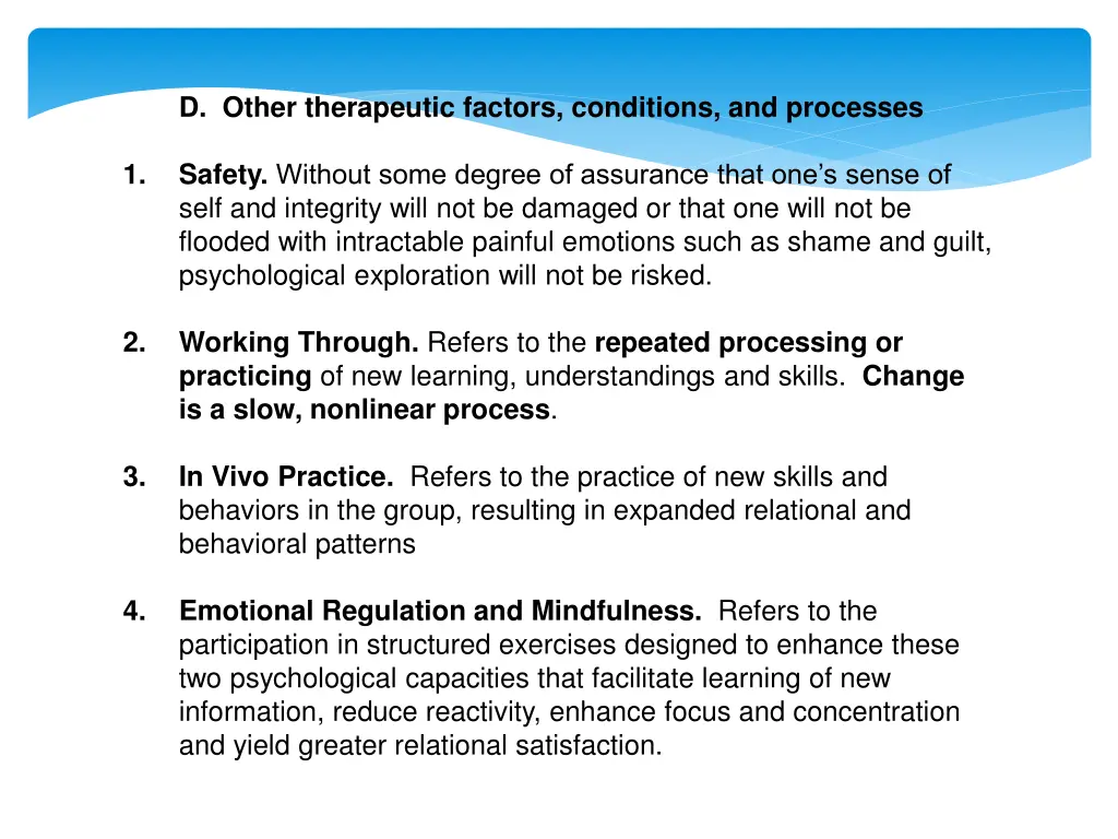 d other therapeutic factors conditions