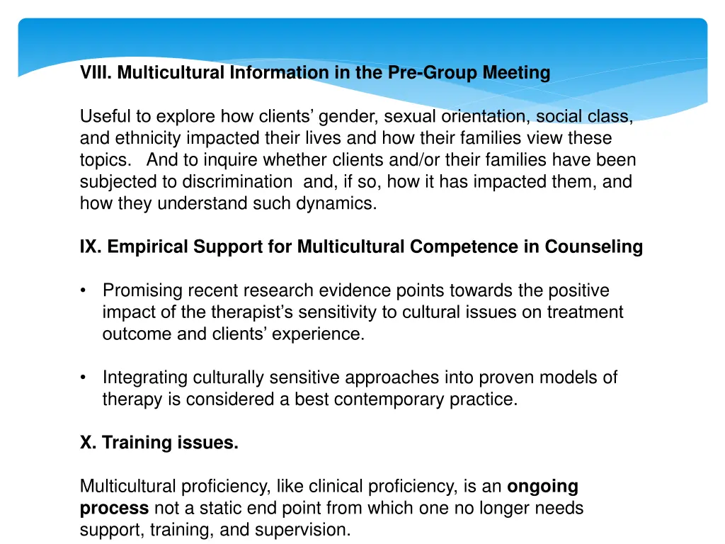 viii multicultural information in the pre group