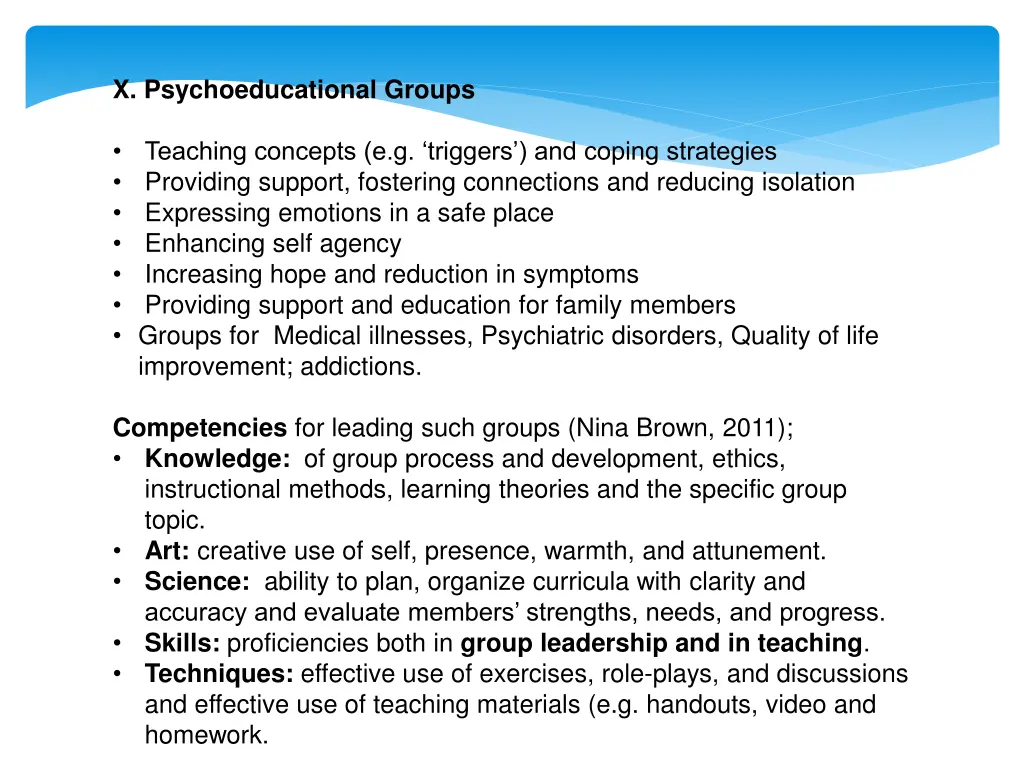 x psychoeducational groups