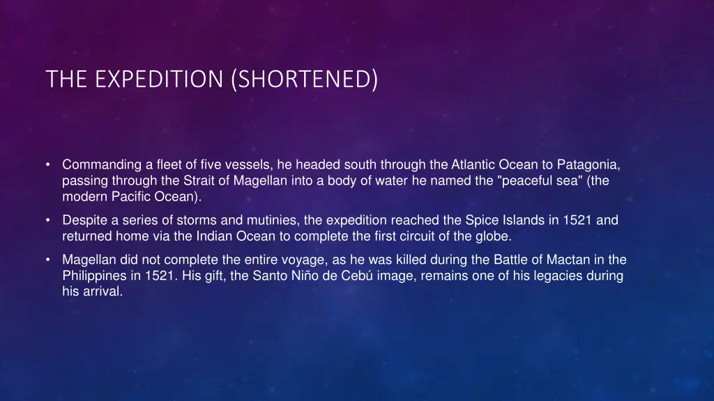 the expedition shortened