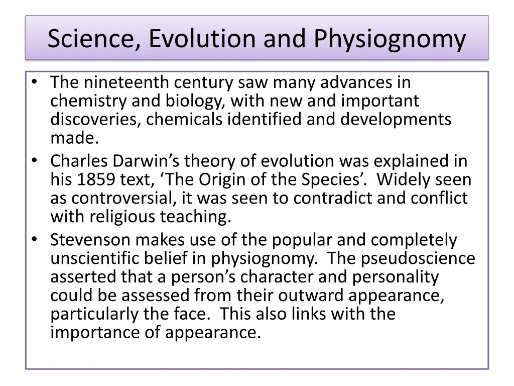 science evolution and physiognomy