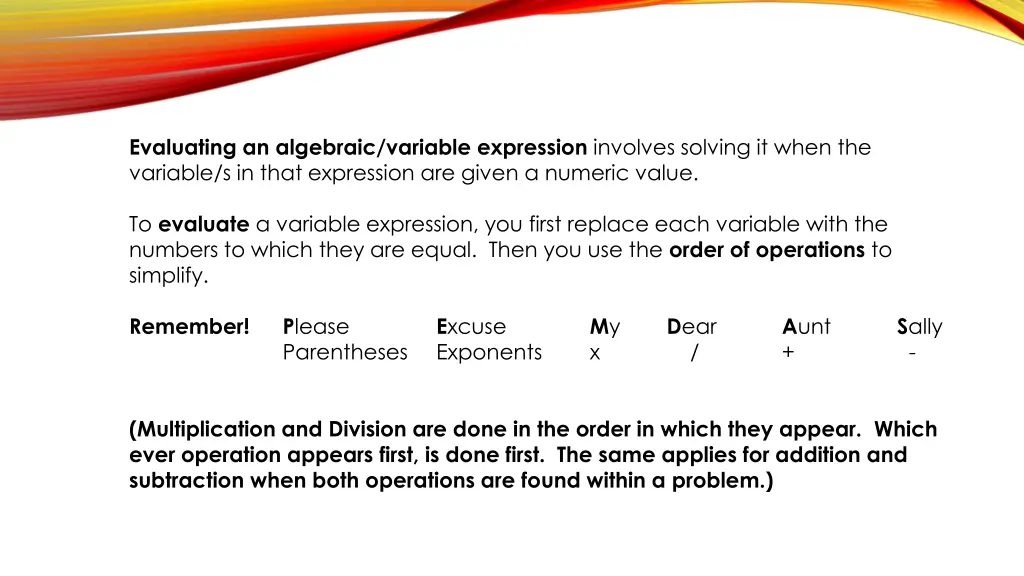 evaluating an algebraic variable expression