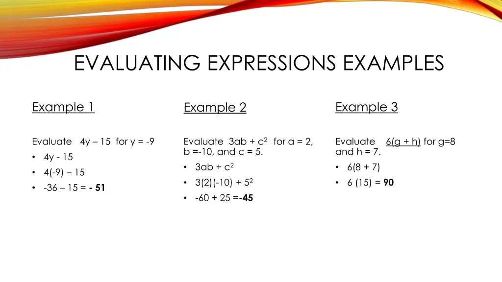 evaluating expressions examples