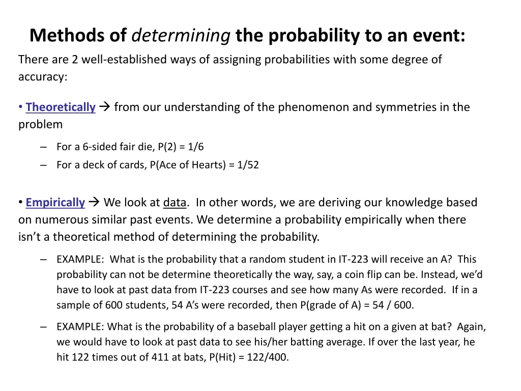 methods of determining the probability to an event