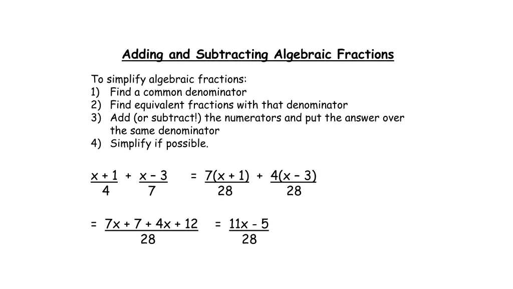 adding and subtracting algebraic fractions 1