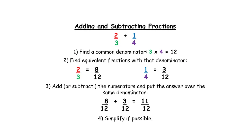 adding and subtracting fractions 2 1 3 4 1 find