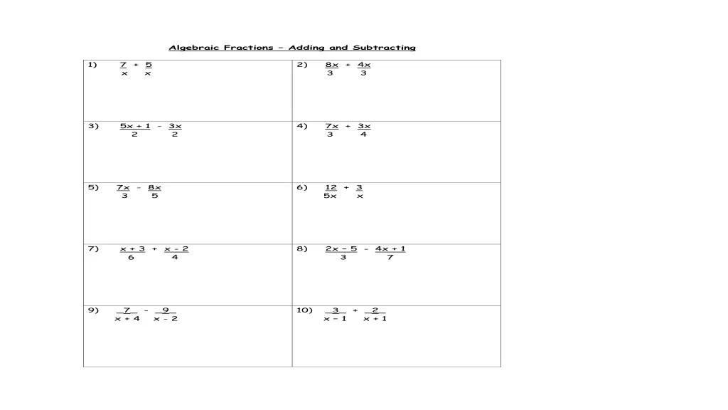 algebraic fractions adding and subtracting