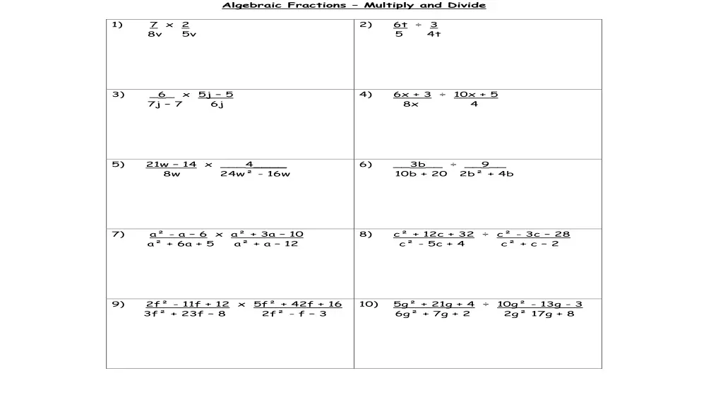 algebraic fractions multiply and divide