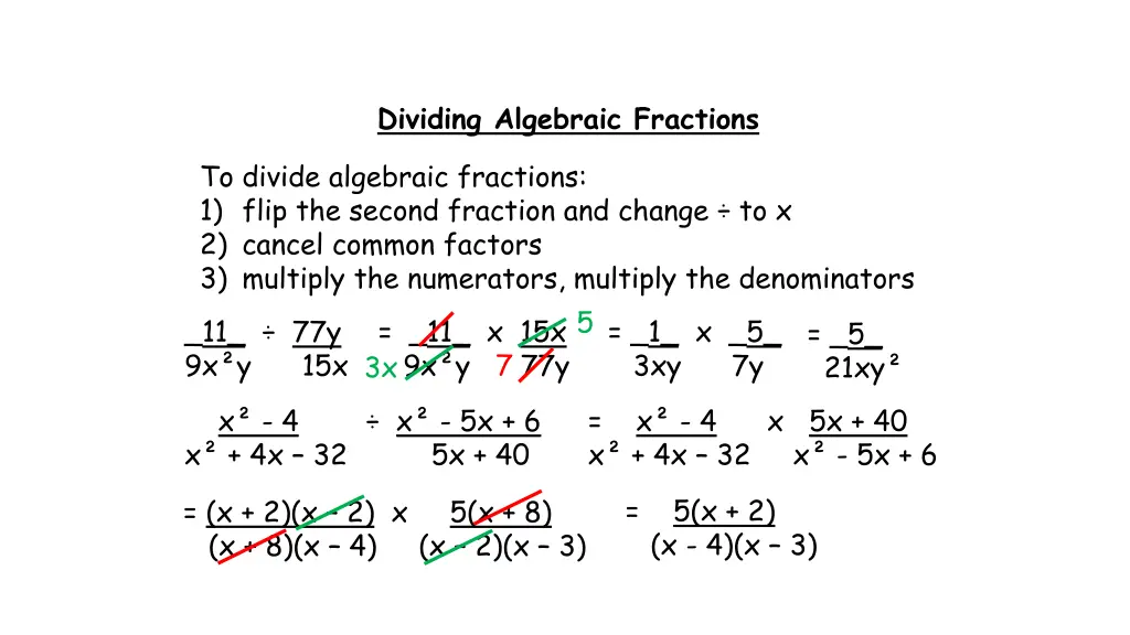 dividing algebraic fractions