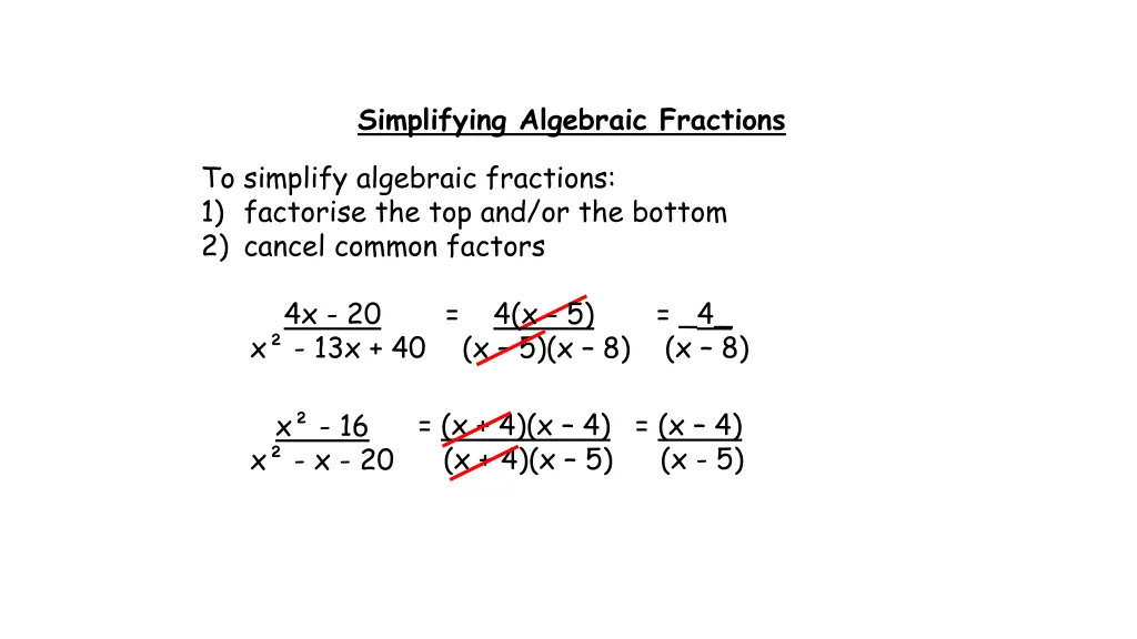 simplifying algebraic fractions 1