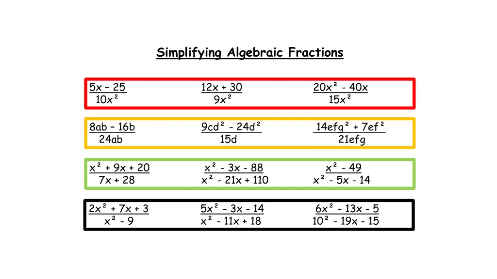 simplifying algebraic fractions 2