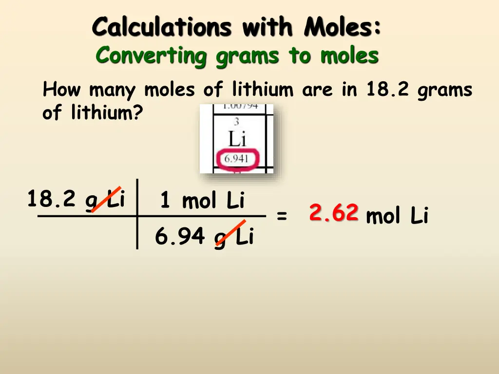 calculations with moles converting grams to moles