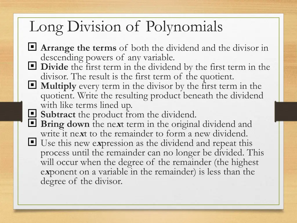 long division of polynomials