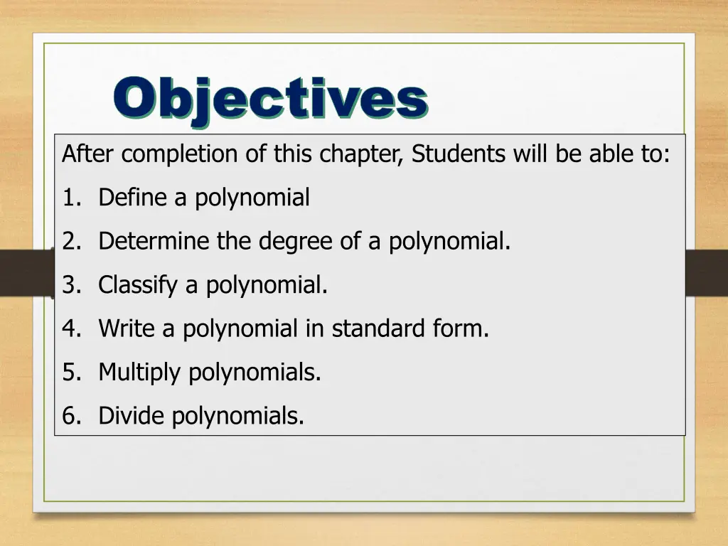 objectives objectives