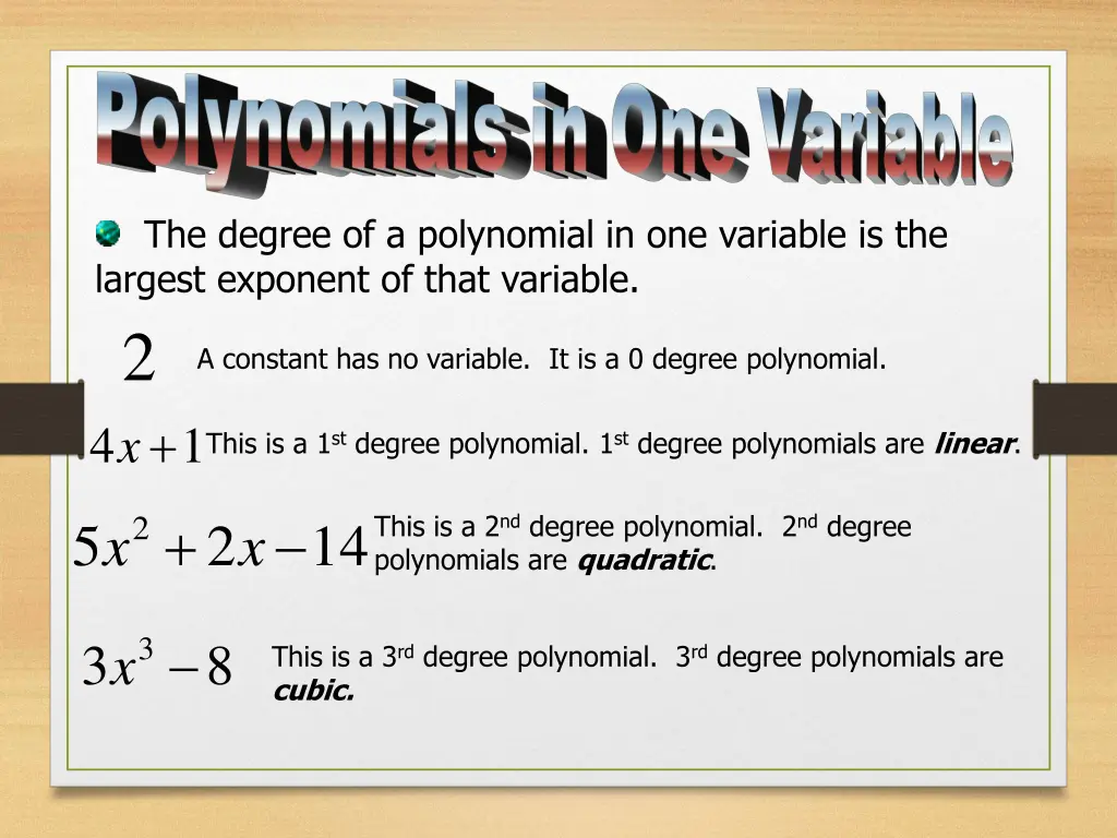 the degree of a polynomial in one variable