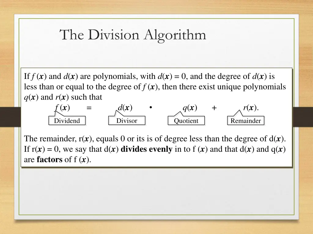 the division algorithm