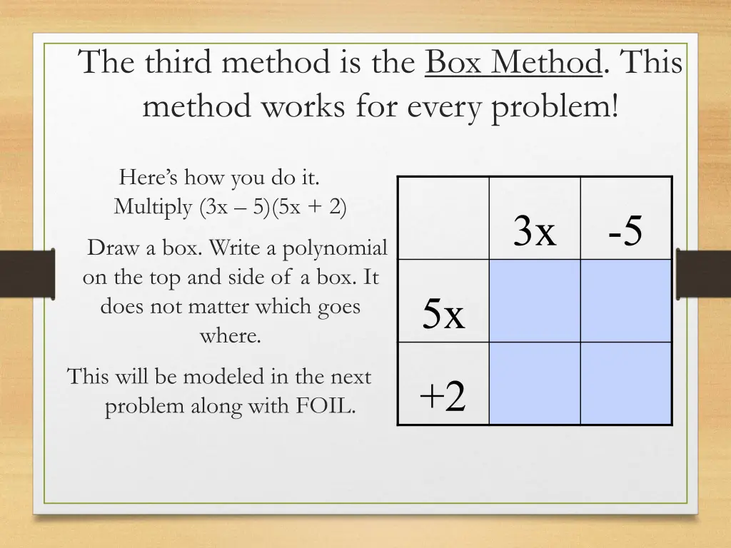 the third method is the box method this method