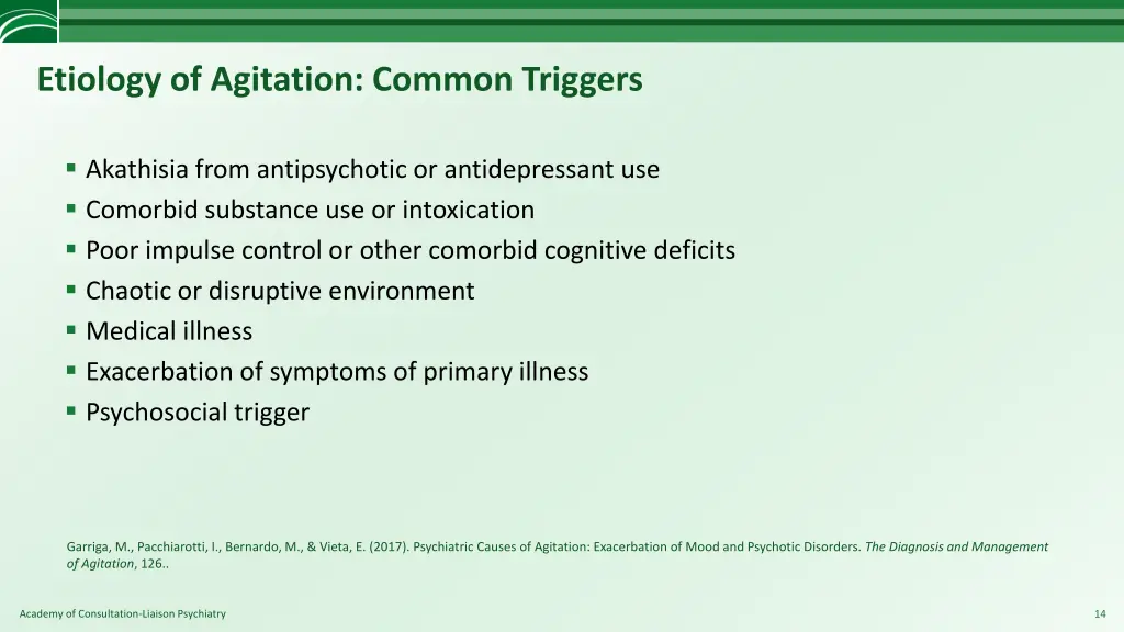 etiology of agitation common triggers