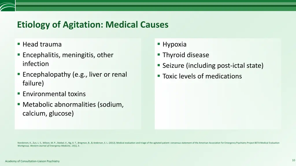 etiology of agitation medical causes