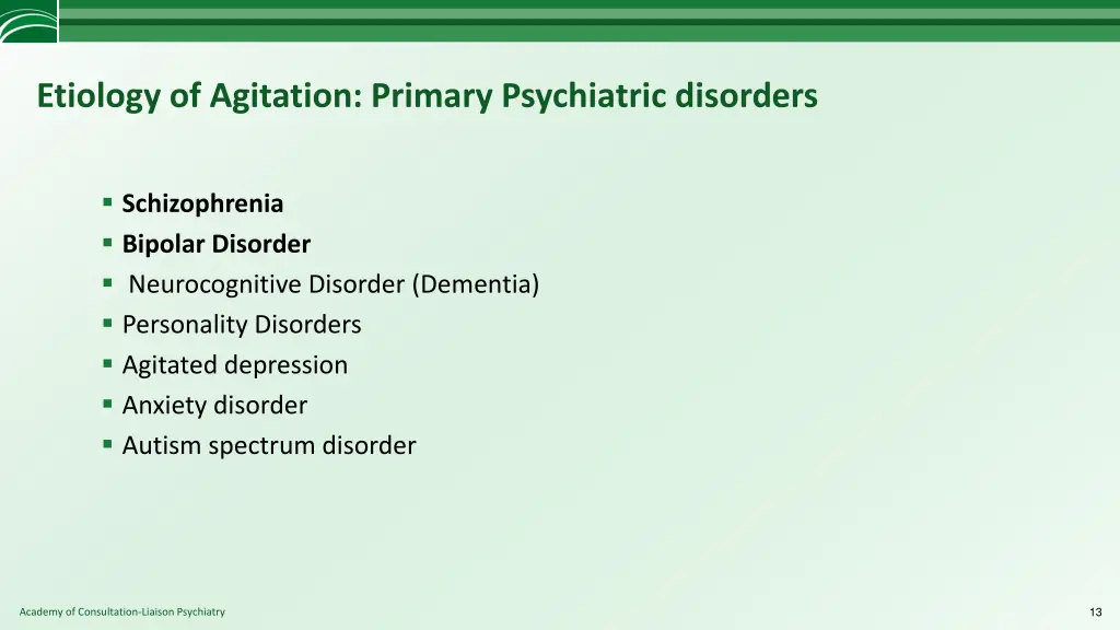 etiology of agitation primary psychiatric