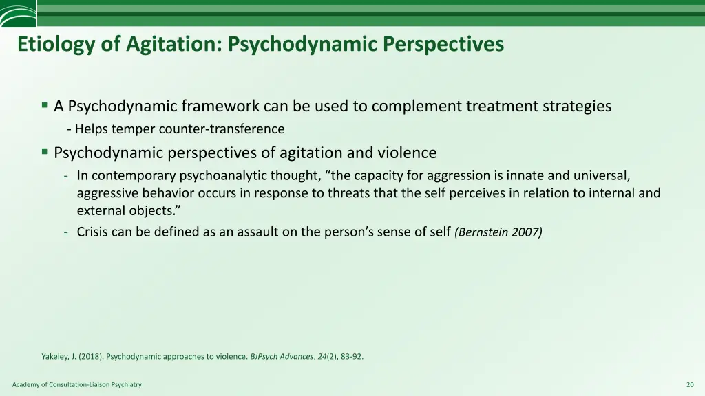 etiology of agitation psychodynamic perspectives